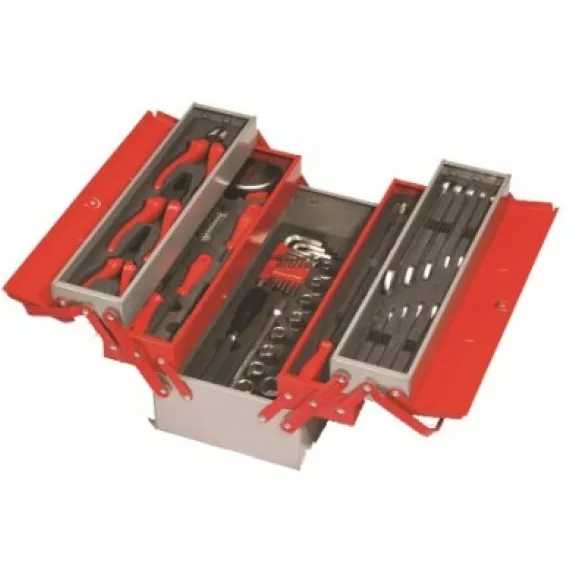 Раскладной ящик с инструментами для механиков IZELTAS металлический, 63 предмета, 190х420х200 8420005063, изображение 2