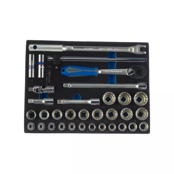 Набор торцевых головок 1/2" с принадлежностями KING TONY двенадцатигранные, ложемент, 33 предмета 9-4233MRV04, изображение 2