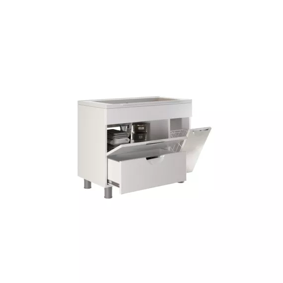 Тумба для ванной комнаты Mixline ЭТЬЕН-90 с бельевой корзиной, под умывальник Elen-90 ПВХ-фаса 541138, изображение 2