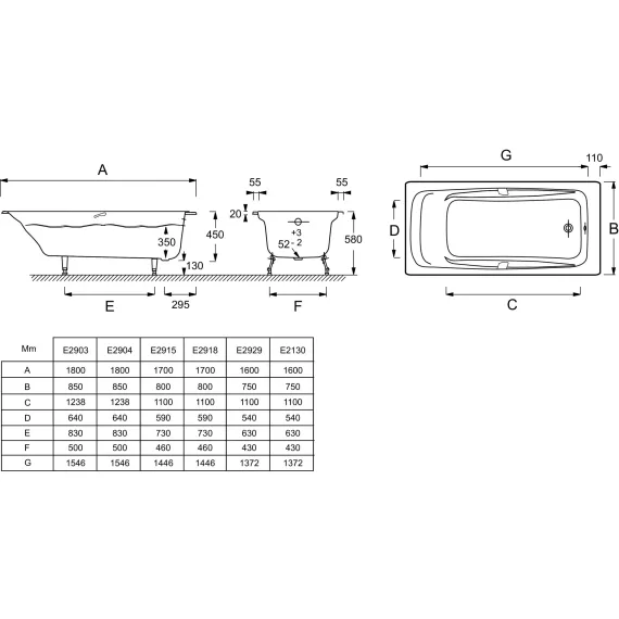 Baнна JACOB DELAFON REPOS E2904-S-00 180x85 cм, без отверстий для ручек 00000077140, изображение 2