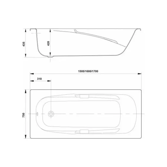 Стальная ванна GALA VANESA 150х75х42, ручки, звукоизоляция, anti-slip 6735001 00000055524, изображение 2