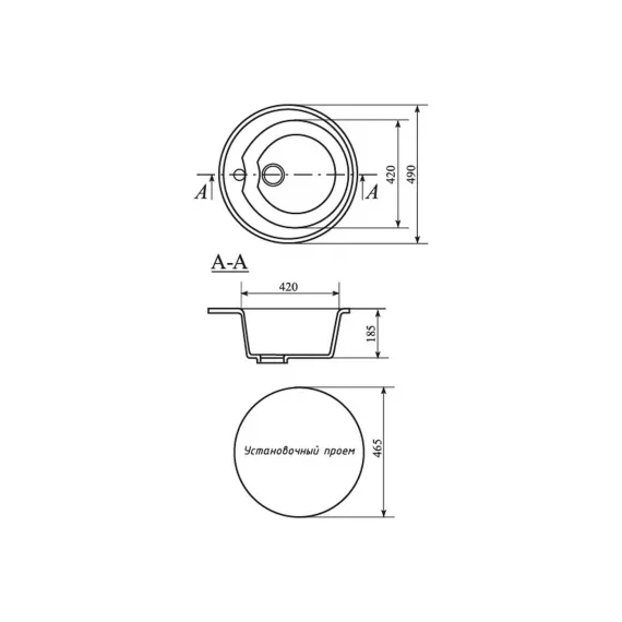 Мойка MIXLINE ML-GM09 круглая, антрацит 343, 490 мм глуб. чаши 185 547622, изображение 2