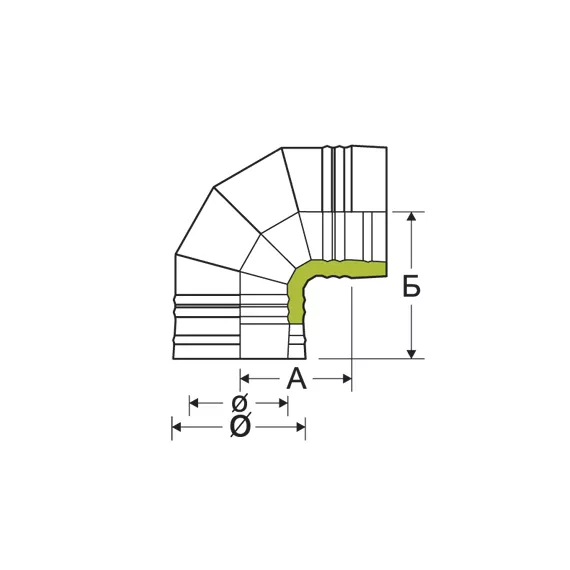 Сэндвич колено для дымохода оцинкованная сталь Eco Flue 1 мм D200х115 мм угол 90 градусов вишня, изображение 2