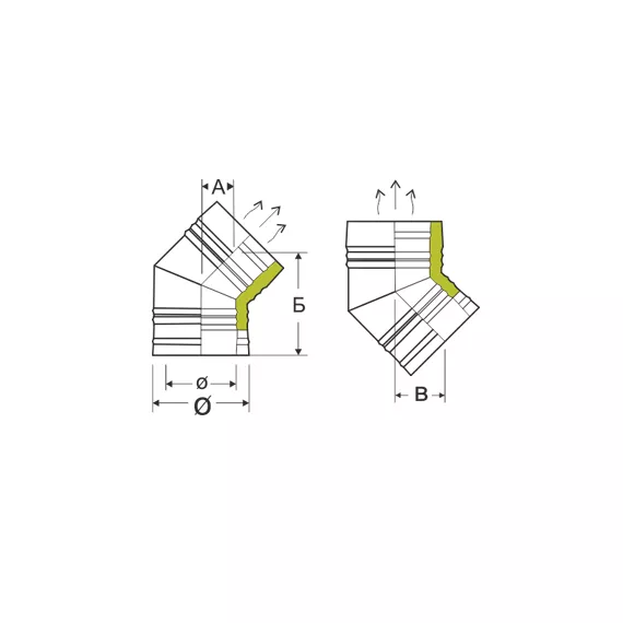 Сэндвич колено для дымохода оцинкованная сталь Eco Flue 0,5 мм D200х115 мм угол 135 градусов, изображение 2