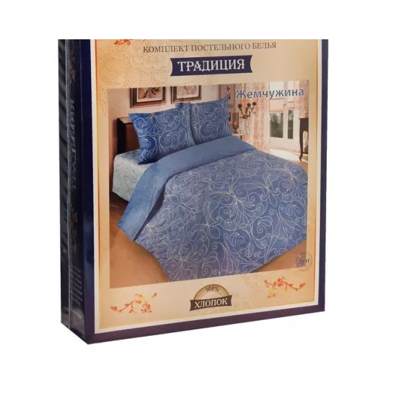 Постельное бельё 2 сп"Традиция: Жемчужина", цвет голубой, 175х217, 180х220, 70х70см - 2 шт, изображение 4