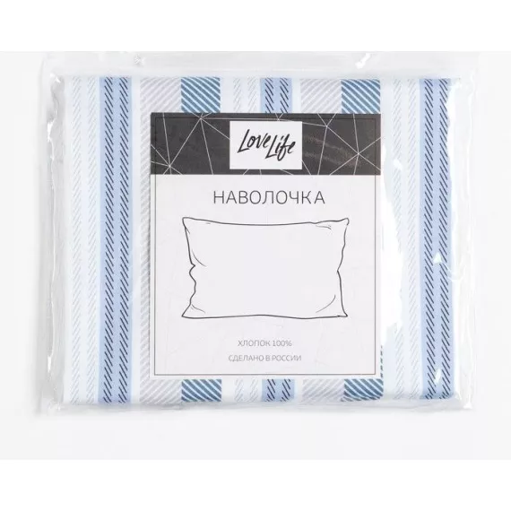 Наволочка LoveLife «Полоса» 50*70 см, цвет синий, 100% хлопок, сатин, 125г/м?, изображение 3