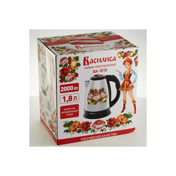 Электрический чайник ВАСИЛИСА Жостово ВА-1010 нержавеющая сталь, 2000 Вт, 1.8 л 0R-00002133, изображение 2