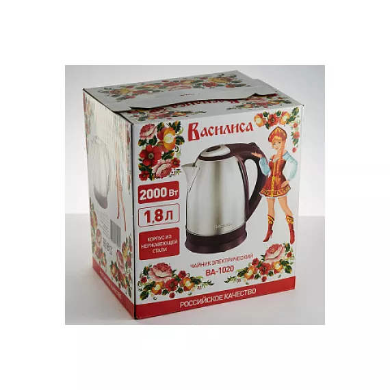 Электрический чайник ВАСИЛИСА ВА-1020 нержавеющая сталь, бордовый 2000 Вт, 1.8 л 0R-00004693, изображение 2
