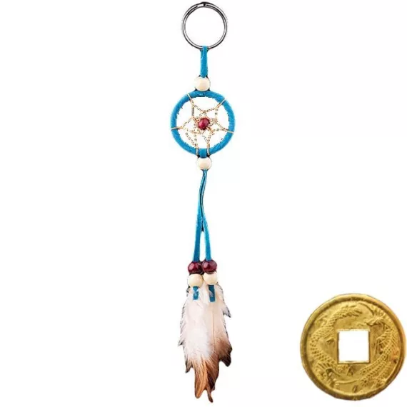 Брелок Ловец снов, синий, d-3,5 см+ монета Денежный талисман