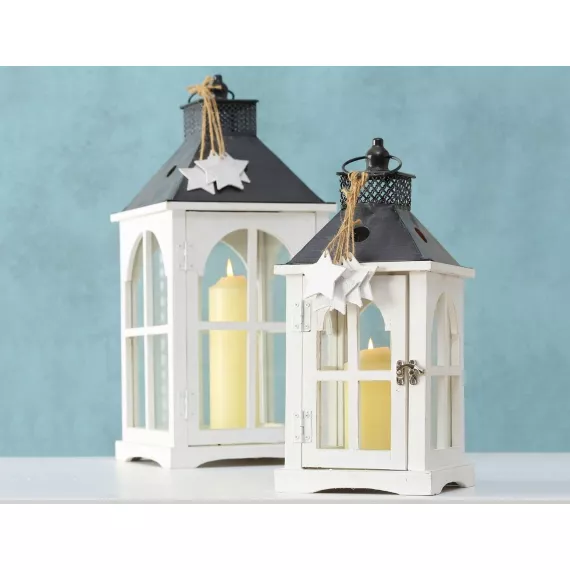 Набор винтажных фонарей наталле, дерево, стекло, белый, 39-55 см, 2 шт., Boltze