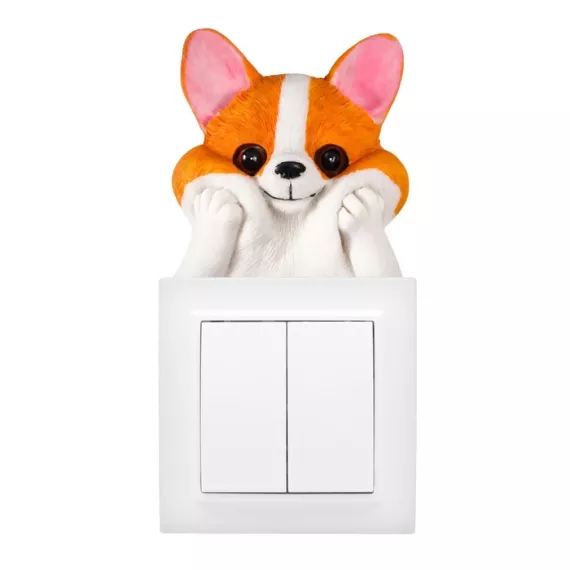 Сувенир полистоун на включатель Корги - щечки 6х5 см