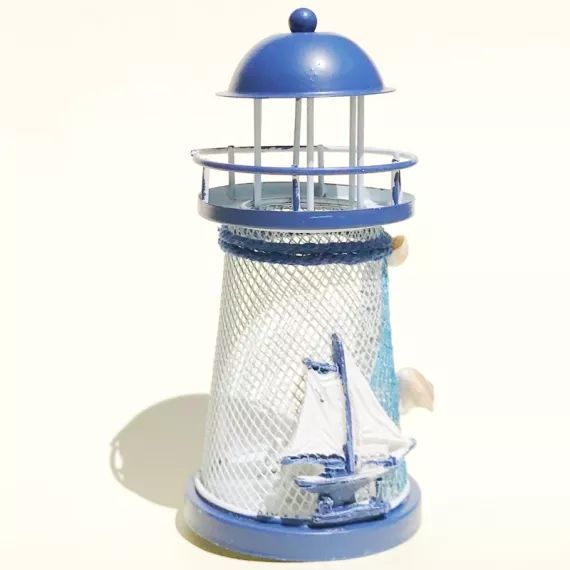 Предмет декора в морском стиле Маяк с яхтой с LED подсветкой 7,5х18 см, Металл