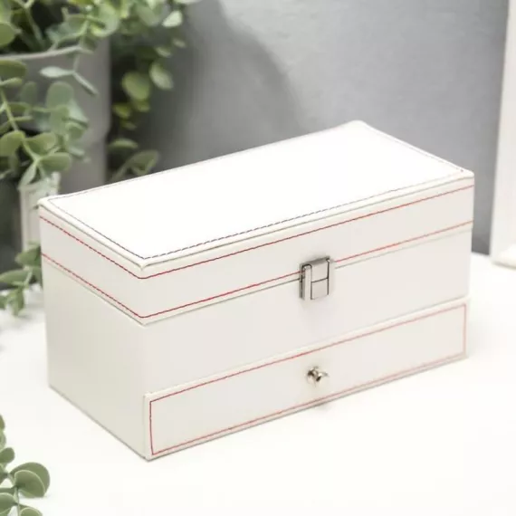 Шкатулка для украшений и часов «White and Red», 4 отделения, белый, 11 х 22,5 х 11,5 см, изображение 2