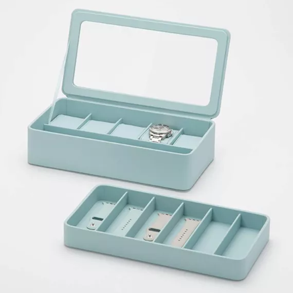 Бокс для 6 смарт-часов и Apple Watch с отсеком для аксессуаров голубого цвета Wolf 463124, изображение 2