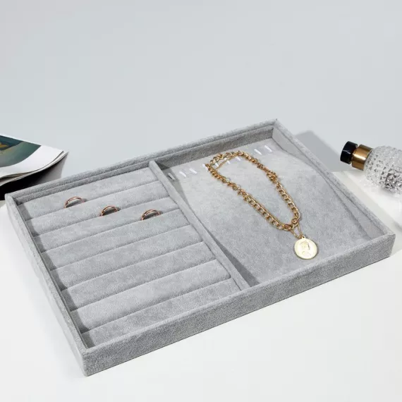 Подставка для украшений 10 крючков и 7 полос для колец, 35*24*3 см, цвет серый, изображение 2