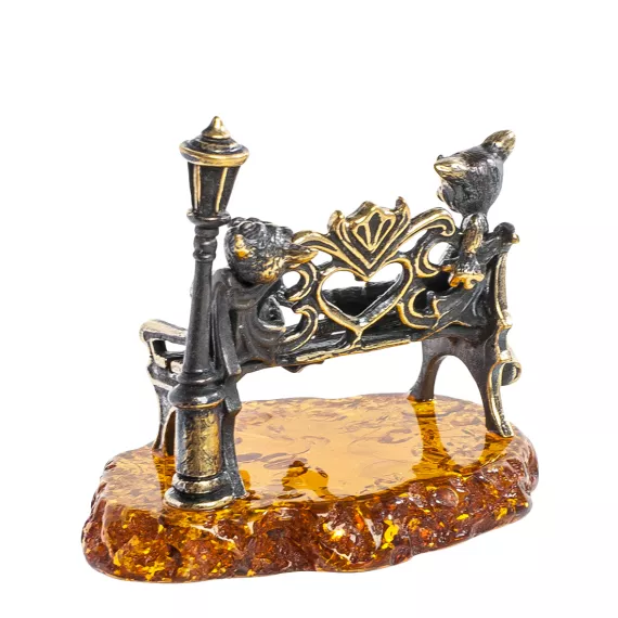 Фигурка Коты в ожидании чуда (латунь, янтарь), изображение 2