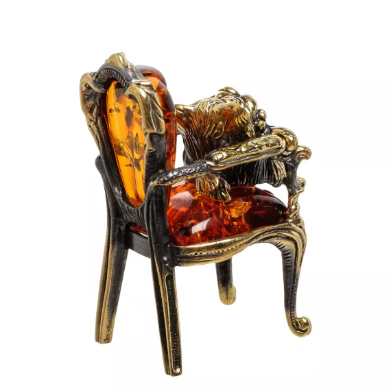 Фигурка Кот в кресле (латунь, янтарь), изображение 2