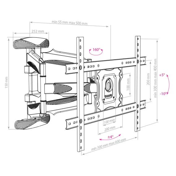 Кронштейн для телевизора настенный наклонно-поворотный Arm Media COBRA-60 32"-65" до 45 кг, изображение 2