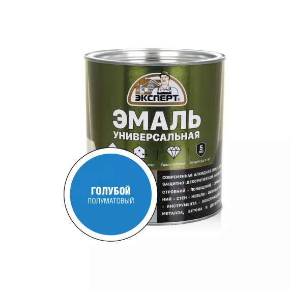 Универсальная алкидная эмаль ЭКСПЕРТ полуматовая, голубая, 2.5 кг 30499, изображение 2
