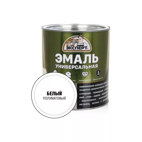 Универсальная алкидная эмаль ЭКСПЕРТ полуматовая, белая, 2.5 кг 30496, изображение 2