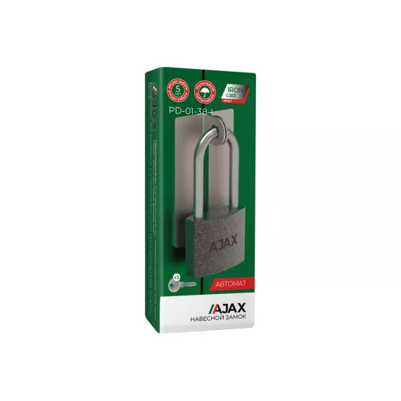 Навесной замок AJAX PD-01-38-L англ. 3 кл., длинная дужка, коробка 42235, изображение 2