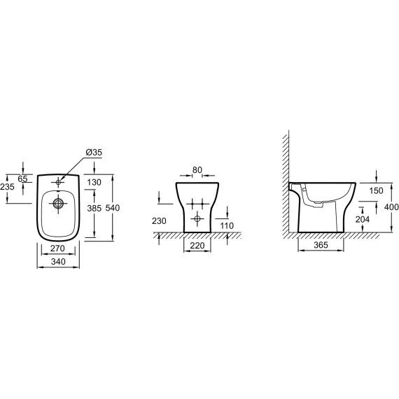 Напольное биде JACOB DELAFON без обода, с отводом для смесителя EBC0002-00 STRUKTURA 54х34 см 00000060561, изображение 2