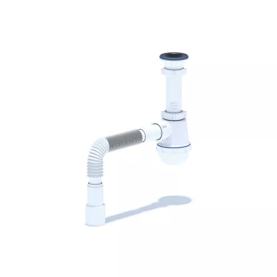 Сифон для умывальника/мойки АНИ Пласт бутылочный, 1 1/2 дюйма x 40 мм, гофрированный, 40х40/50 мм, нержавеющая сетка A0115 025-0129