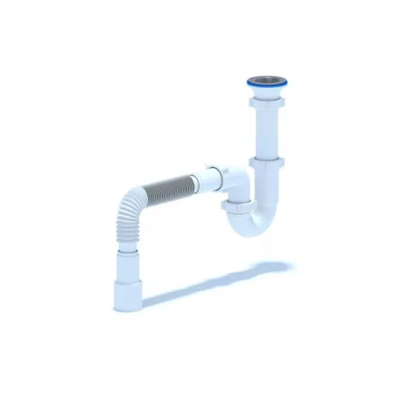 Сифон для умывальника/мойки АНИ Пласт трубный, 1 1/2x40, гофра, 40х40/50, нержавеющая сетка D0115 025-0369