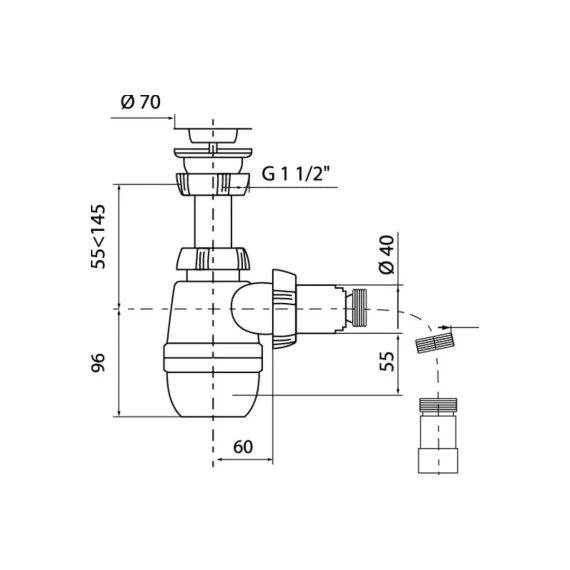 Сифон WIRQUIN МИНОР с выпуском 1 1/2х40 мм и гофротрубой, 40х40/50 мм 30718026, изображение 2