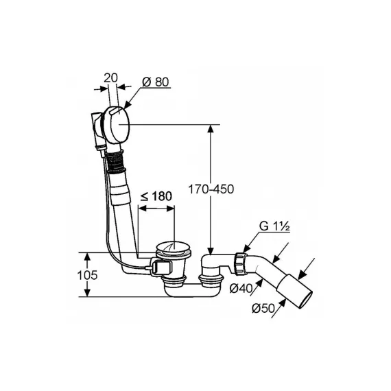 Сифон для стандартной ванны KLUDI Rotexa Multi слив-перелив, хром KL2140605-00, изображение 2