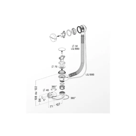 Слив-перелив для ванны Nicoll 1000 мм, полуавтомат EB17-0203612, изображение 2