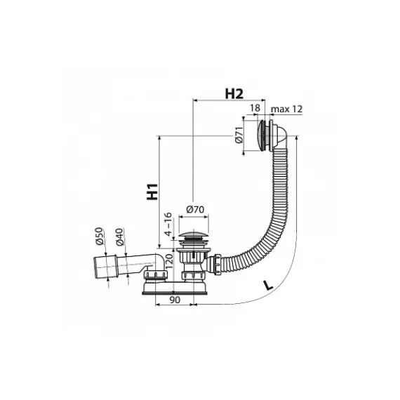 Сифон для ванны комплект Alca Plast A507KM click/clak с заниженным сифоном металл/металл 00023903, изображение 2