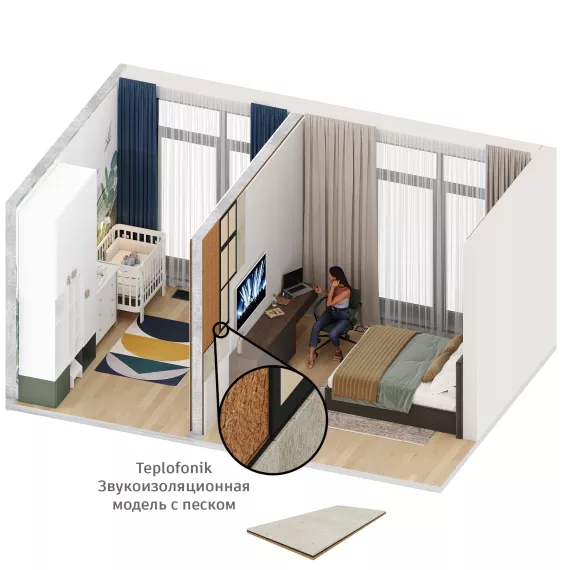 Звукоизоляционная панель TEPLOFONIK+ с песком 1200х600х26 мм, изображение 3